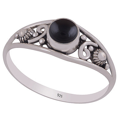 Gorgeous Rawa & Work Around Black Onyx Round Shape 925 Sterling Solid Silver Ring - R3403303-15
