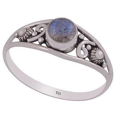 Gorgeous Rawa & Work Around Labradorite Round Shape 925 Sterling Solid Silver Ring - R3403303-5
