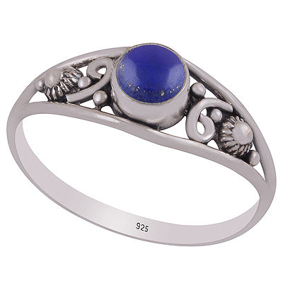 Gorgeous Rawa & Work Around Lapis Round Shape 925 Sterling Solid Silver Ring - R3403303-6