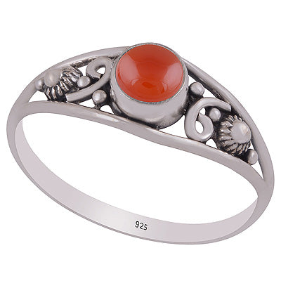 Gorgeous Rawa & Work Around Carnelian Round Shape 925 Sterling Solid Silver Ring - R3403303-7