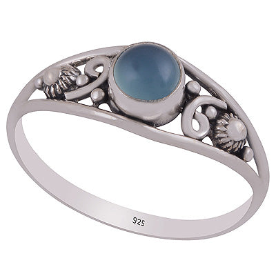 Gorgeous Rawa & Work Around Blue Chalcedony Round Shape 925 Sterling Solid Silver Ring - R3403303-9