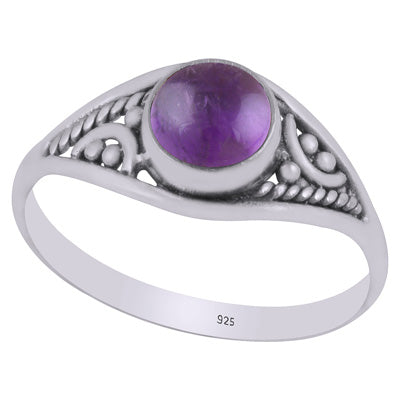 Stunning Rawa & Wire Work Around Amethyst Round Shape 925 Sterling Solid Silver Ring - R3403304-1