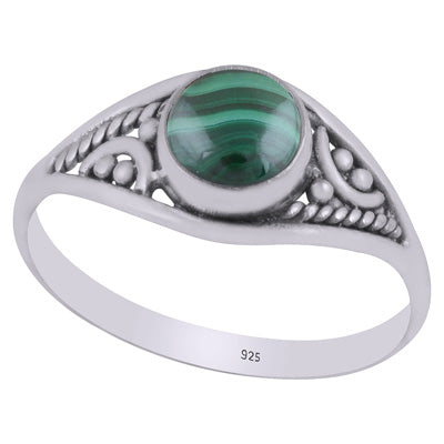 Stunning Rawa & Wire Work Around Malachite Round Shape 925 Sterling Solid Silver Ring - R3403304-12