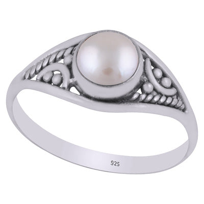 Stunning Rawa & Wire Work Around Pearl Round Shape 925 Sterling Solid Silver Ring - R3403304-14