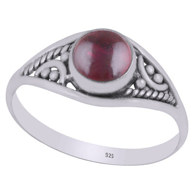 Stunning Rawa & Wire Work Around Garnet Round Shape 925 Sterling Solid Silver Ring - R3403304-2
