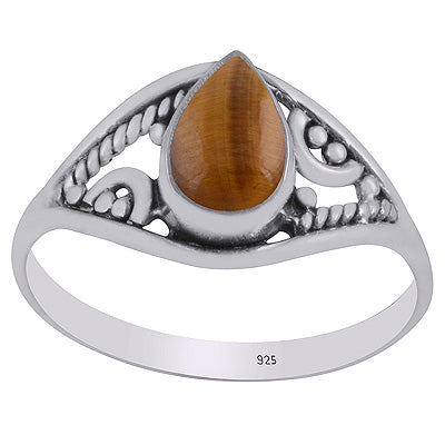 Beautiful Rawa & Wire Work Around Tiger's Eye Pear Shape 925 Sterling Solid Silver Ring - R3403305-11