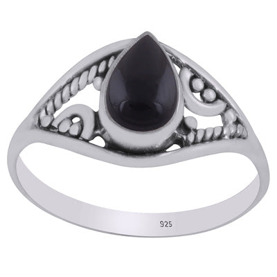 Beautiful Rawa & Wire Work Around Black Onyx Pear Shape 925 Sterling Solid Silver Ring - R3403305-14