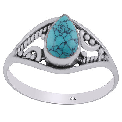 Beautiful Rawa & Wire Work Around Turquoise Pear Shape 925 Sterling Solid Silver Ring - R3403305-3