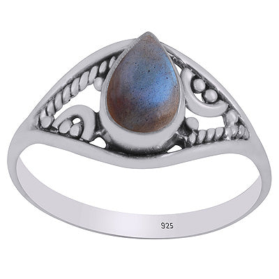 Beautiful Rawa & Wire Work Around Labradorite Pear Shape 925 Sterling Solid Silver Ring - R3403305-5