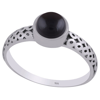 Alluring Oxidised Handcrafted Work Around Black Onyx Round Shape 925 Sterling Solid Silver Ring - R3403307-14