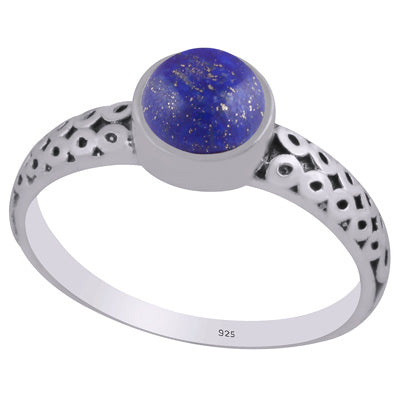 Alluring Oxidised Handcrafted Work Around Lapis Round Shape 925 Sterling Solid Silver Ring - R3403307-6