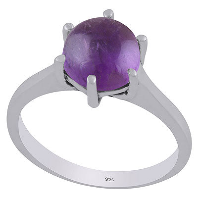 Beautiful Prong Setting Around Amethyst Round Shape 925 Sterling Solid Silver Ring - R3403308-1