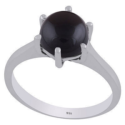 Beautiful Prong Setting Around Black Onyx Round Shape 925 Sterling Solid Silver Ring - R3403308-14