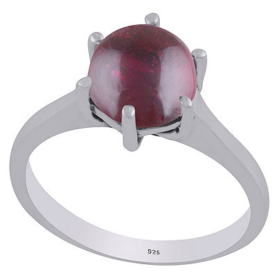 Beautiful Prong Setting Around Garnet Round Shape 925 Sterling Solid Silver Ring - R3403308-2