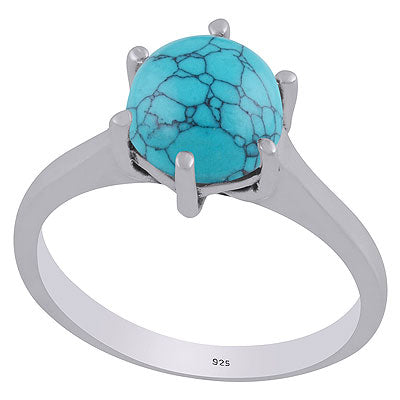 Beautiful Prong Setting Around Turquoise Round Shape 925 Sterling Solid Silver Ring - R3403308-3