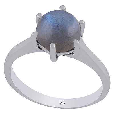 Beautiful Prong Setting Around Labradorite Round Shape 925 Sterling Solid Silver Ring - R3403308-5