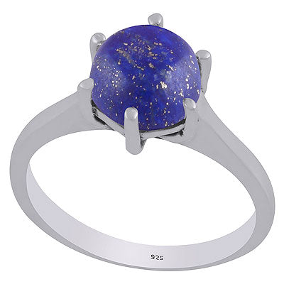 Beautiful Prong Setting Around Lapis Round Shape 925 Sterling Solid Silver Ring - R3403308-6