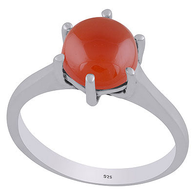 Beautiful Prong Setting Around Carnelian Round Shape 925 Sterling Solid Silver Ring - R3403308-7