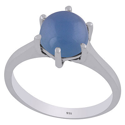 Beautiful Prong Setting Around Blue Chalcedony Round Shape 925 Sterling Solid Silver Ring - R3403308-9