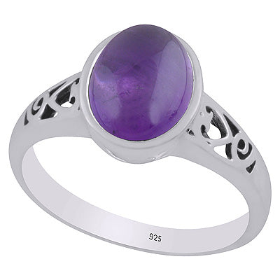 Gorgeous Handcrafted Cut Work Around Amethyst Oval Shape 925 Sterling Solid Silver Ring - R3403315-1