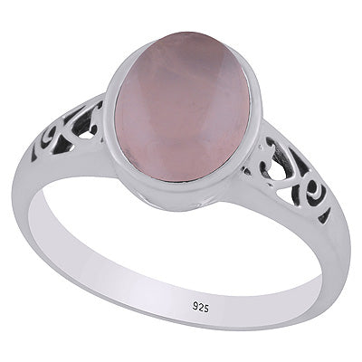 Gorgeous Handcrafted Cut Work Around Rose Quartz Oval Shape 925 Sterling Solid Silver Ring - R3403315-13