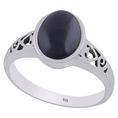 Gorgeous Handcrafted Cut Work Around Black Onyx Oval Shape 925 Sterling Solid Silver Ring - R3403315-14
