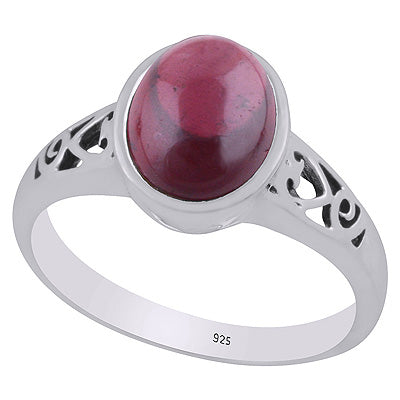 Gorgeous Handcrafted Cut Work Around Garnet Oval Shape 925 Sterling Solid Silver Ring - R3403315-2