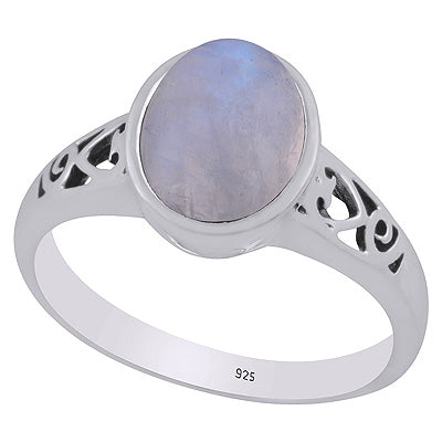 Gorgeous Handcrafted Cut Work Around Rainbow Moonstone Oval Shape 925 Sterling Solid Silver Ring - R3403315-4
