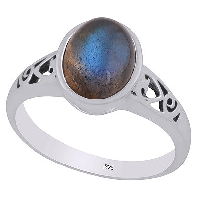Gorgeous Handcrafted Cut Work Around Labradorite Oval Shape 925 Sterling Solid Silver Ring - R3403315-5