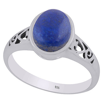 Gorgeous Handcrafted Cut Work Around Lapis Oval Shape 925 Sterling Solid Silver Ring - R3403315-6
