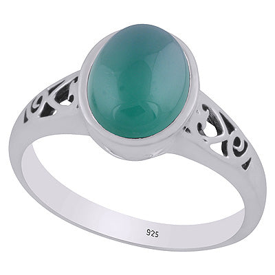 Gorgeous Handcrafted Cut Work Around Green Onyx Oval Shape 925 Sterling Solid Silver Ring - R3403315-8