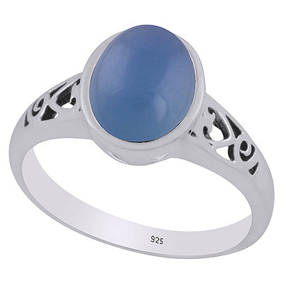 Gorgeous Handcrafted Cut Work Around Blue Chalcedony Oval Shape 925 Sterling Solid Silver Ring - R3403315-9