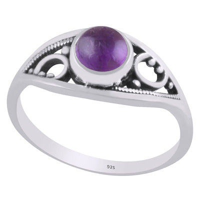 Alluring Handcrafted Rawa Work Around Amethyst Round Shape 925 Sterling Solid Silver Ring - R3403316-1