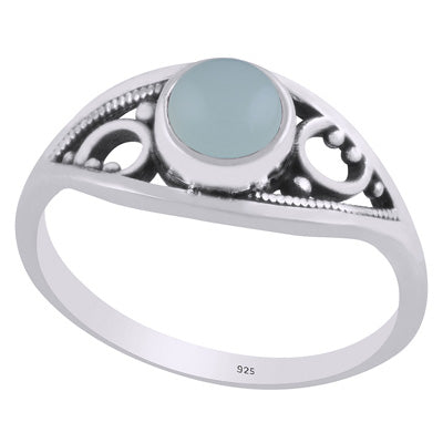 Alluring Handcrafted Rawa Work Around Aqua Chalcedony Round Shape 925 Sterling Solid Silver Ring - R3403316-10