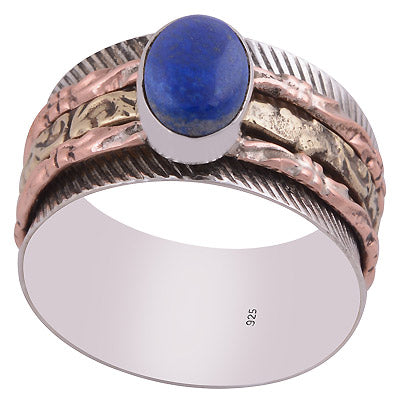 Stunning Fidget Spinner Three Tone Lapis Oval Shape 925 Sterling Solid Silver Ring - R3403317-56