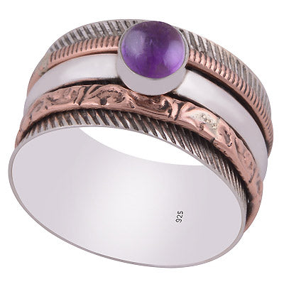 Alluring Fidget Spinner Gemstone On Amethyst Round Shape 925 Sterling Solid Silver Ring - R3403318-51