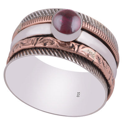 Alluring Fidget Spinner Gemstone On Garnet Round Shape 925 Sterling Solid Silver Ring - R3403318-52