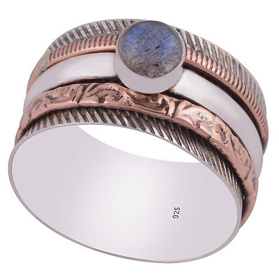 Alluring Fidget Spinner Gemstone On Labradorite Round Shape 925 Sterling Solid Silver Ring - R3403318-55