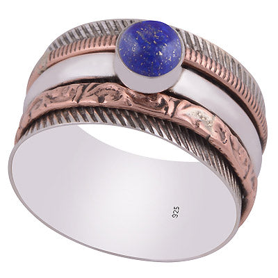 Alluring Fidget Spinner Gemstone On Lapis Round Shape 925 Sterling Solid Silver Ring - R3403318-56