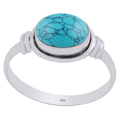Beautiful Wire Work Around Turquoise Oval Shape 925 Sterling Solid Silver Ring - R3403319-3