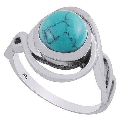 Gorgeous Twisted Shank Around Turquoise Round Shape 925 Sterling Solid Silver Ring - R3403322-3