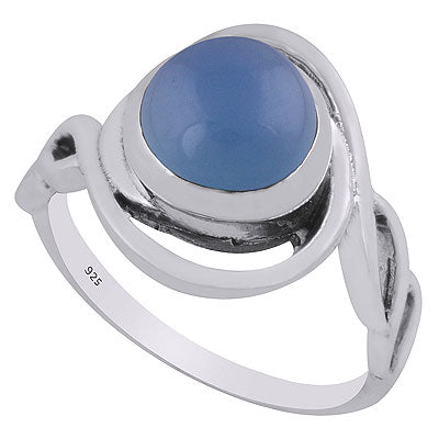 Gorgeous Twisted Shank Around Blue Chalcedony Round Shape 925 Sterling Solid Silver Ring - R3403322-9
