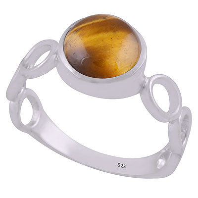 Stunning Cut Work Shank Around Tiger's Eye Round Shape 925 Sterling Solid Silver Ring - R3403325-7