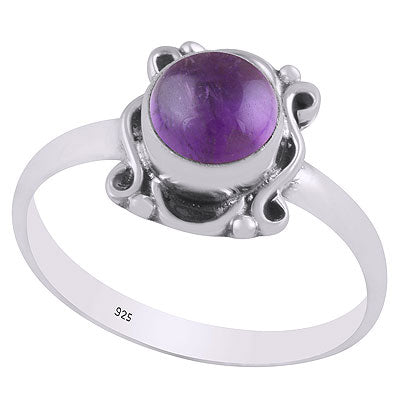 Beautiful Handcrafted Work Around Amethyst Round Shape 925 Sterling Solid Silver Ring - R3403326-1