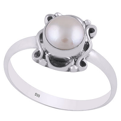 Beautiful Handcrafted Work Around Pearl Round Shape 925 Sterling Solid Silver Ring - R3403326-15