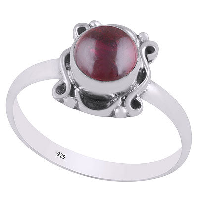 Beautiful Handcrafted Work Around Garnet Round Shape 925 Sterling Solid Silver Ring - R3403326-2