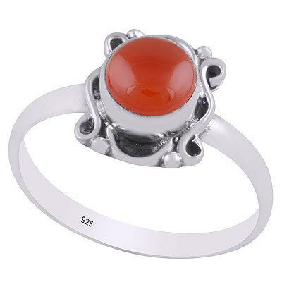 Beautiful Handcrafted Work Around Carnelian Round Shape 925 Sterling Solid Silver Ring - R3403326-7