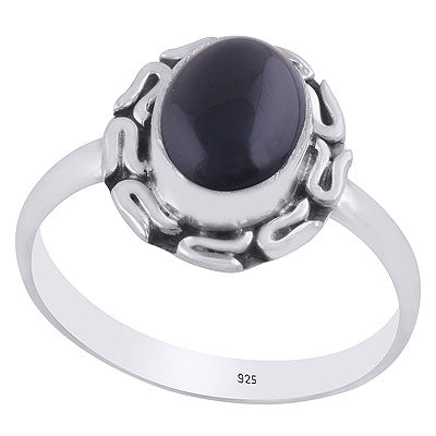 Gorgeous Handcrafted Work Around Black Onyx Oval Shape 925 Sterling Solid Silver Ring - R3403327-14