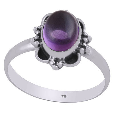 Alluring Oxidised Handcrafted Work Around Amethyst Oval Shape 925 Sterling Solid Silver Ring - R3403328-1