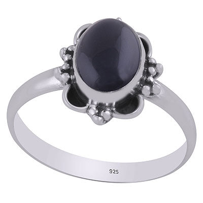 Alluring Oxidised Handcrafted Work Around Black Onyx Oval Shape 925 Sterling Solid Silver Ring - R3403328-14